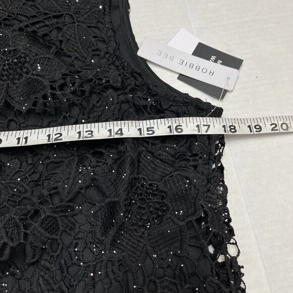 Robbie Bee Dress Womens M Black Lace Overlay Lined Midi Metallic Event Cocktail - Picture 10 of 13